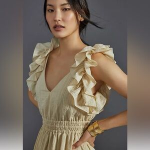 Anthropologie Mare Mare Flutter-Sleeve
Maxi Dress Ruffle Size Med